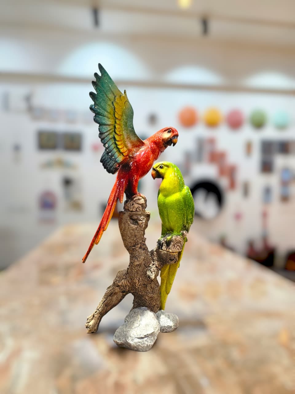 Two Parrots on Tree Branch Figurine
